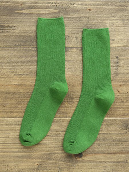 

Retro Simple Plain Cotton Socks, Green, Socks