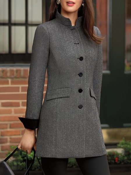 

Elegant Solid Stand Collar Formal Outerwear, As picture, Coats