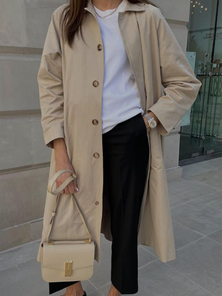 

Solid Long sleeve Lapel Regular fit Outerwear, Khaki, Coats