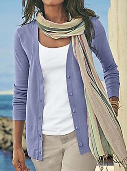 

Plain Wool/Knitting Casual Sweater, Blue, Cardigans