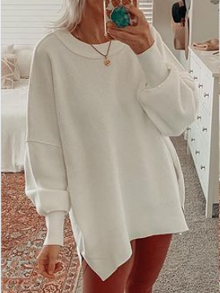 

Cotton Blends Loosen Simple Shirts & Tops, White, Long sleeve tops