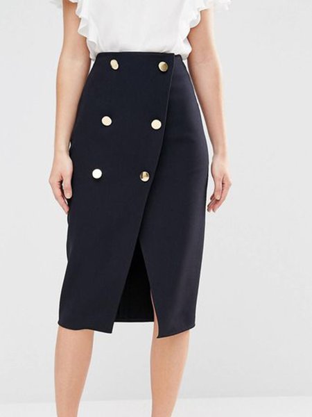 

Elegant Regular Fit Midi Skirt, Dark_blue, Midi Skirts