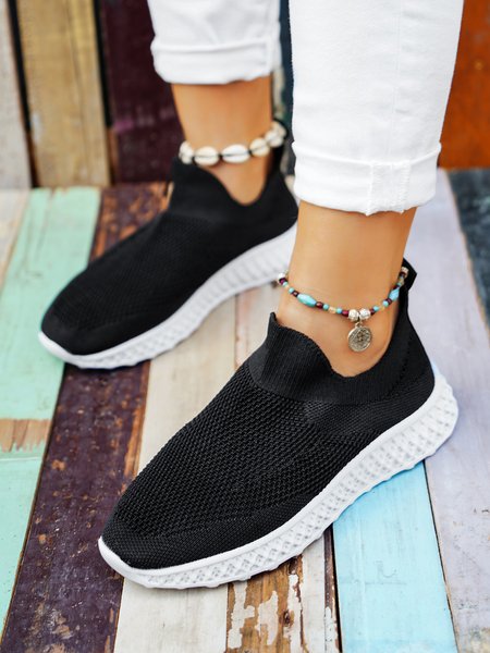 

Simple Plain Flying Knit Sneakers, As picture, Sneakers