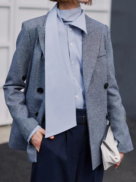 

Regular Fit Lapel Long sleeve Elegant Outerwear, Gray, Blazers