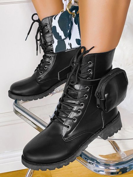 

Lace-up Zipper Strap Platform Functional Boots, As picture, Boots