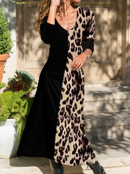 

Regular Fit Casual Leopard Dresses, Black, Maxi Dresses