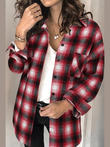 

Vintage Lapel Grid Off Shoulder Shirts & Tops, Red, Blouses & Shirts