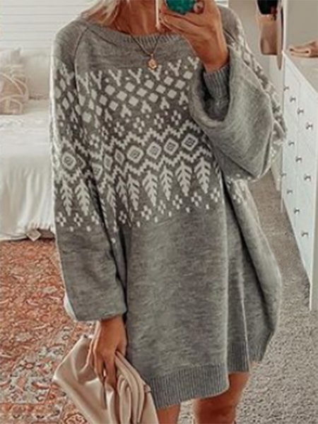 

Crew Neck Casual Yarn/Wool Yarn Dress, Gray, Midi Dresses