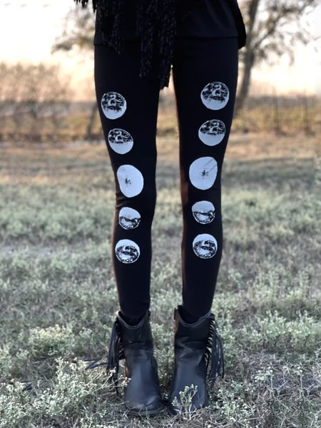 

Casual Plus Size Printed Pants, Black, Leggings