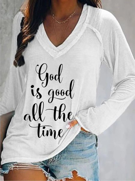 

Casuale Maniche Lunghe Scollo a V taglia grande Stampato Top T-shirts, Bianco, T-Shirts