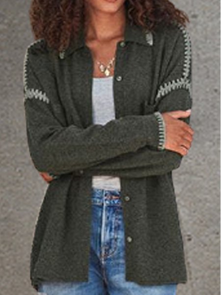 

Vintage,Casual,Vacation Yarn/Wool Yarn Outerwear, Gray, Cardigans