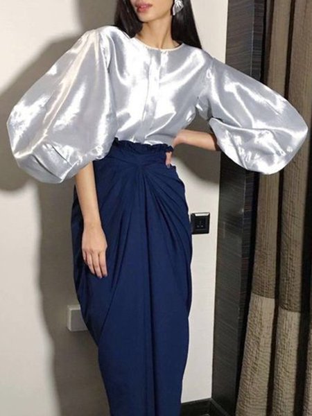 

Sweet Elegant Bishop Sleeve Vintage Plain Top, White, Blouses and Shirts