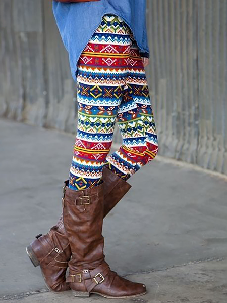 

Plus size Boho Printed Skinny Pants, Multicolor, Leggings