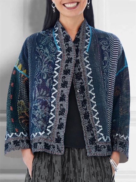 

Vintage Color-block Geometric Printed Long Sleeves Plus Size Casual Jackets, Multicolor, Outerwear