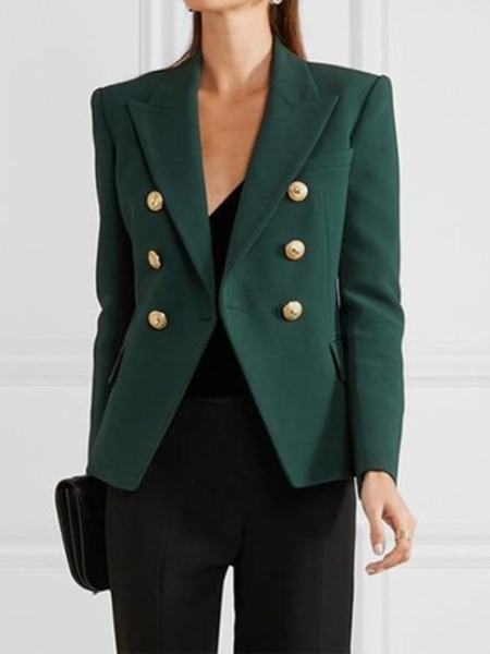 

Elegant Long sleeve Plain Regular fit Outerwear, Green, Blazers