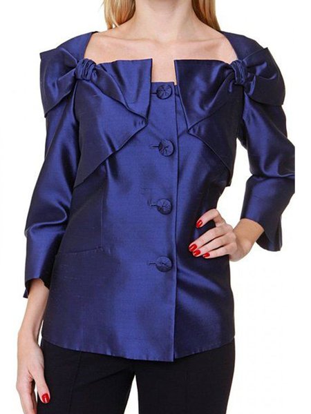

Vintage Sweet Elegant Shirt Sleeve Plain Outerwear, Deep blue, Blazers