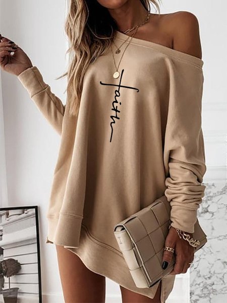 

Sexy Letter One Shoulder Loosen Dresses, As picture, Mini Dresses