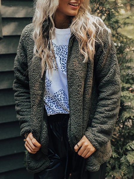 

Loosen Stand Collar Jackets, Green, Outerwear