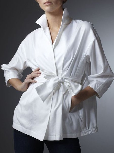 

Elegant Stand Collar Long sleeve Top, White, Blouses and Shirts