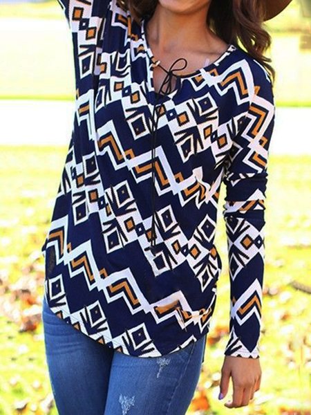 

Geometric Printed West Styles/Cows Casual Shirts & Tops, Deep blue, Tops