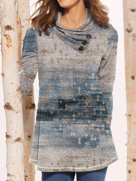 

Cotton Blends Casual Tops, Blue, Long sleeve tops