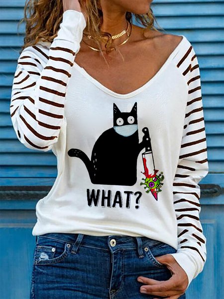 

Car Printed Holiday Casual Long sleeve V-neck T-Shirts & Tops, White, Tees & T-shirts