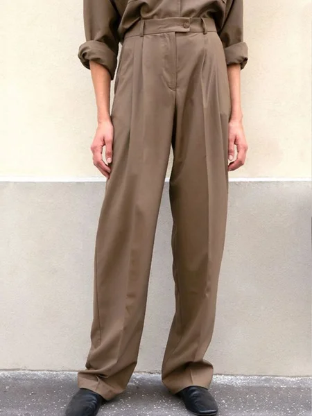 

Basic Khaki no pattern plain loose straight pants, Pants