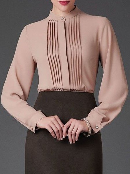 

Regular Fit Elegant Stand Collar Top, Nudepink, Blouses and Shirts