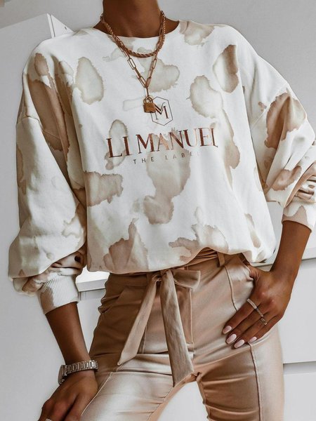 

Letter Loosen Casual Sweatshirt, Beige, Hoodies & Sweatshirts
