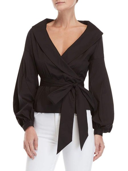 

Regular Fit Long Sleeve Lapel Plain Top, Black, Blouses and Shirts
