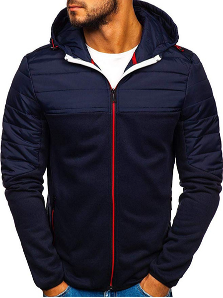 

Long Sleeve Sporty Zipper Knit Coat, Navy blue, Outerwear
