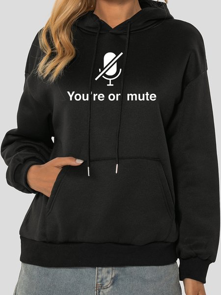 

Unocis Funny Letter Print Long-sleeved Hooded Sweatshirts, Black, Hoodies