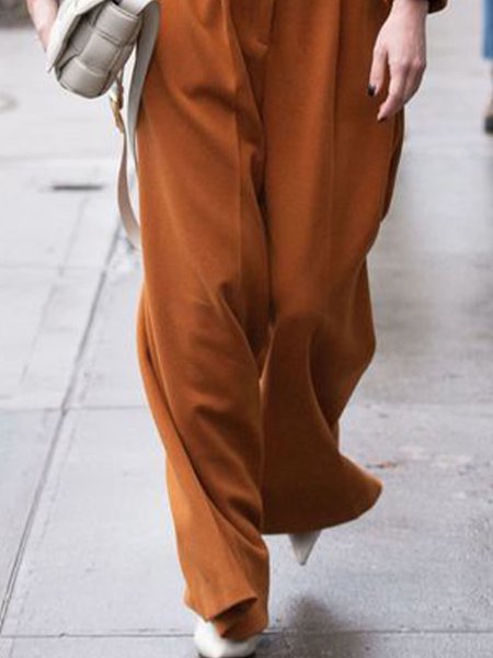 

Long Wide Leg Plain Loosen Pants, Caramel, Wide Leg Pants