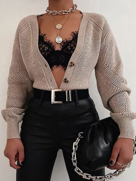 

Casual Vintage Simple Regular Fit Basics Outerwear, Coffee, Cardigans