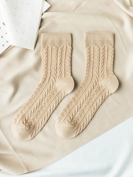 

Retro Simple Cotton Twist Socks, Beige, Socks