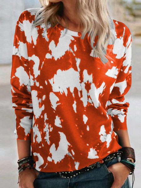 

Crew Neck Casual Loosen Shirts & Tops, Orange, T-Shirts