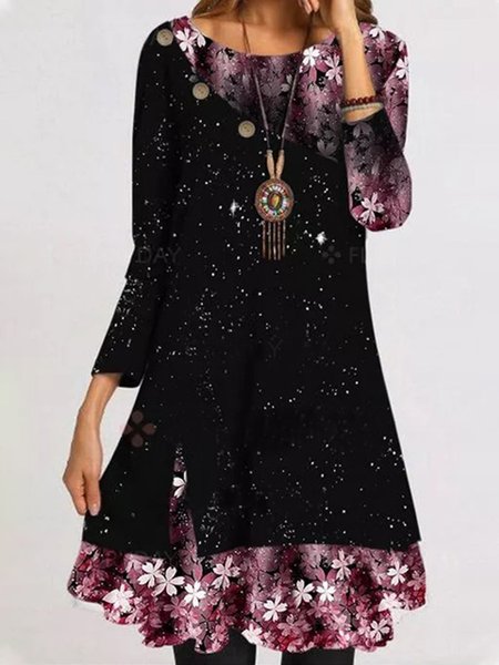 

Regolare In forma Girocollo Floreale Abito, Nero, Mini Dresses