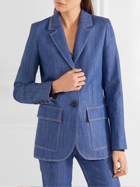 

Work Daily Casual Regular Fit Vintage Plain Outerwear, Blue, Coats