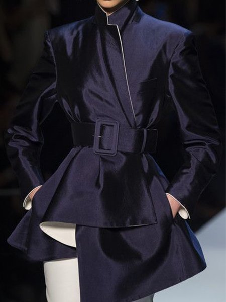 

As Picture Navy Blue Lady Regular Fit Solid Long Sleeve Jacket, Black, Blazers