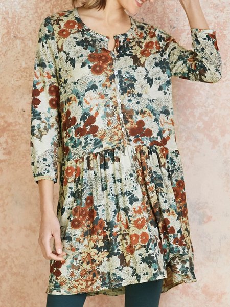 

Casual Crew Neck Floral Dresses, Multicolor, Mini Dresses
