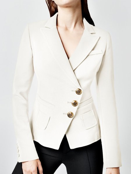 

Elegant Long sleeve Solid Lapel Outerwear, White, Blazers