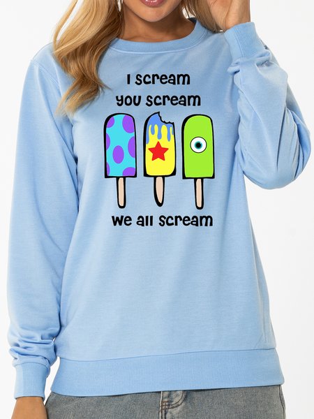 

Unocis Ice Cream Print Crew Neck Long Sleeve Sweatshirt, Blue, Sweatshirts