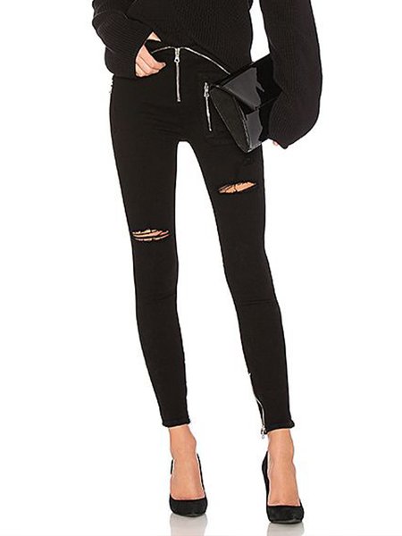 

Daily Zipper Chic Casual Solid Pants, Black, Skinny Leg Pants