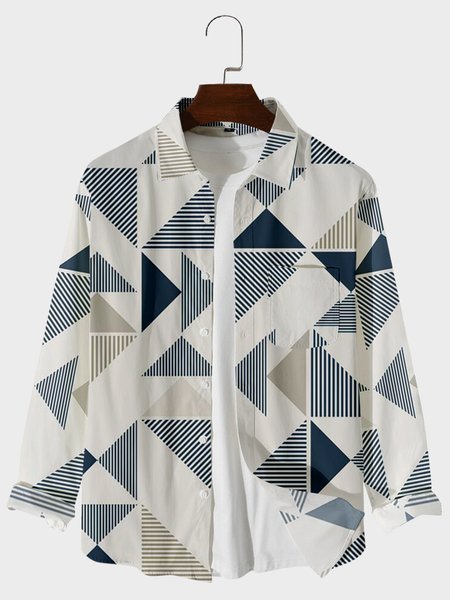 

Long Sleeve Shirt Collar Geometric Shirts, Apricot, Men's shirts