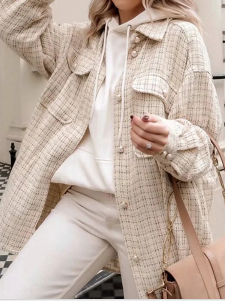 

Regular Fit Grid Long sleeve Lapel Jacket, As picture, Coats