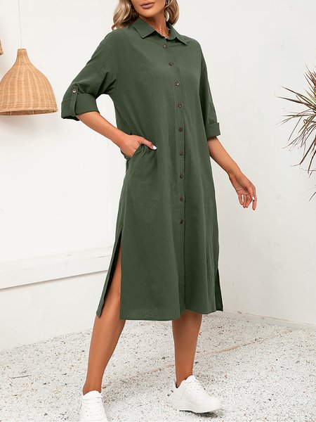 

Simple Shirt Collar Dresses, Army green, Midi Dresses