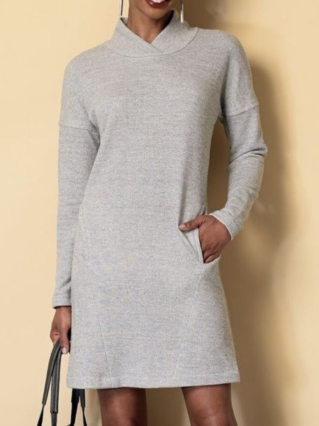 

Fall Simple Slightly stretchy Mid-weight Daily Long sleeve Dresses, Gray, Mini Dresses
