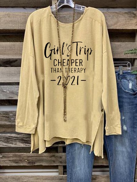 

Casual Long Sleeve Crew Neck Top, Yellow, Tops