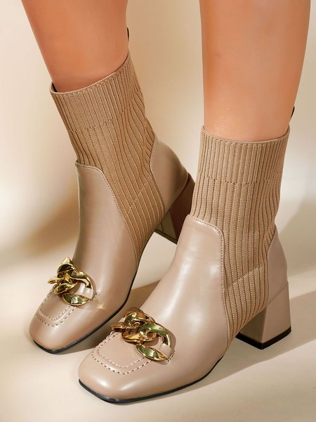 

Semplice Catena Tinta unita Cucitura Stivali, Cachi, Boots