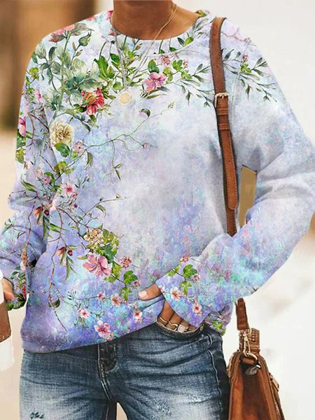 

Off Shoulder Loosen Casual Floral Sweatshirt, As picture, Hoodies & Sweatshirts